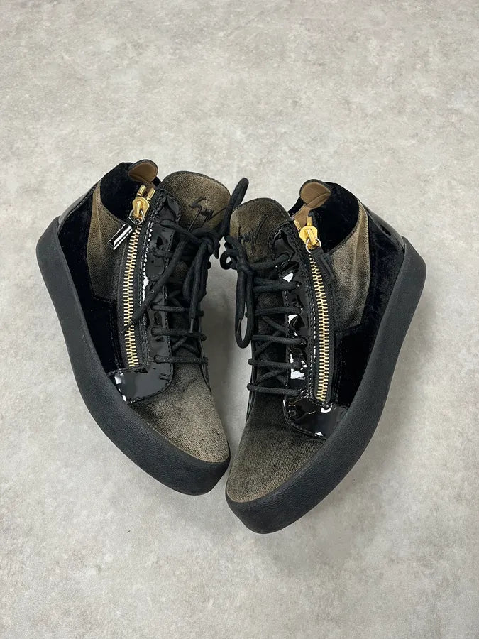 Giuseppe Zanotti Grey & Black High Velvet Leather Shoes eSAgPMG 4