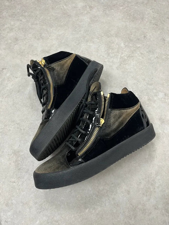 Giuseppe Zanotti Grey & Black High Velvet Leather Shoes eSAgPMG 2