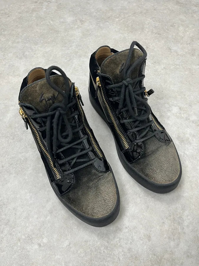 Giuseppe Zanotti Grey & Black High Velvet Leather Shoes eSAgPMG 3