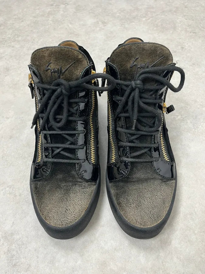 Giuseppe Zanotti Grey & Black High Velvet Leather Shoes eSAgPMG 1