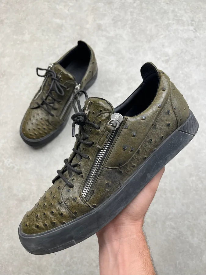 Giuseppe Zanotti Olive Ostrich Leather Zip Sneakers bKdINDc 0