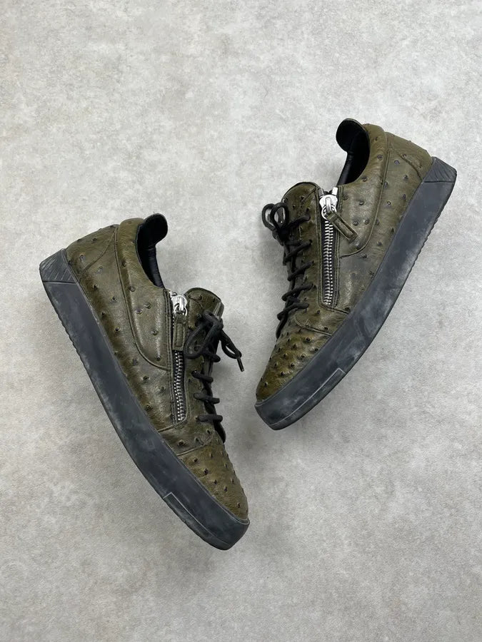 Giuseppe Zanotti Olive Ostrich Leather Zip Sneakers bKdINDc 2