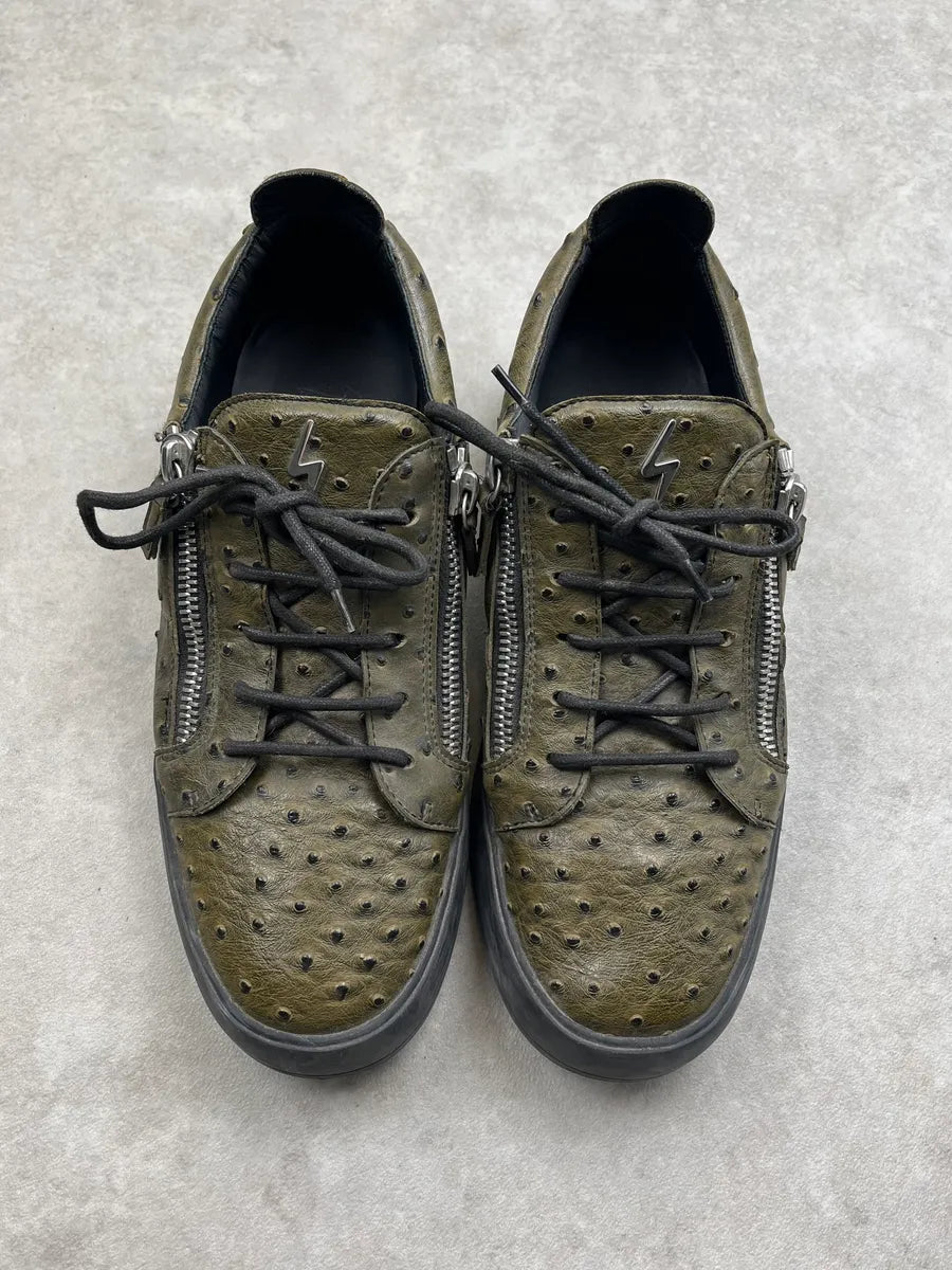 Giuseppe Zanotti Olive Ostrich Leather Zip Sneakers bKdINDc 3