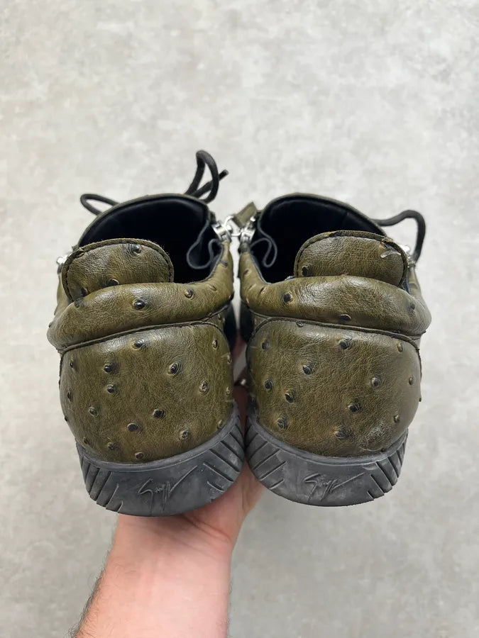 Giuseppe Zanotti Olive Ostrich Leather Zip Sneakers bKdINDc 4
