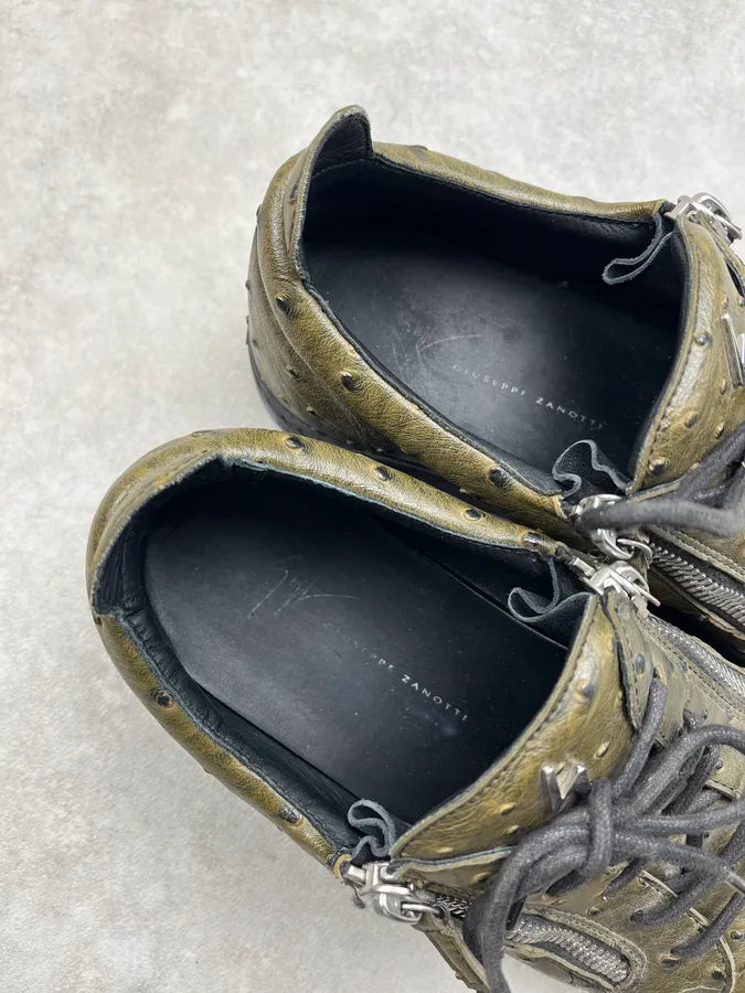 Giuseppe Zanotti Olive Ostrich Leather Zip Sneakers bKdINDc 7