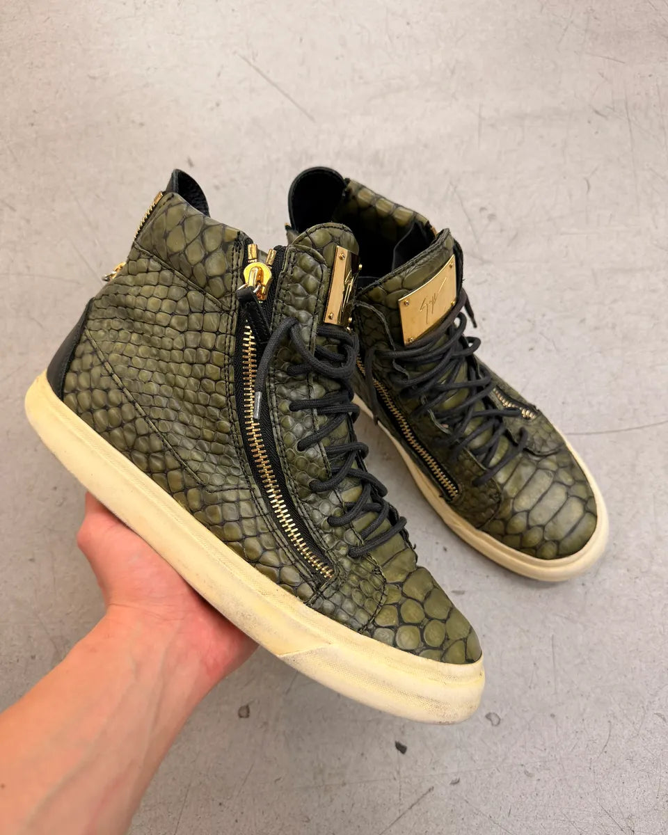  Giuseppe Zanotti Python Effect Green Leather High Sneakers XAUpfdi 0
