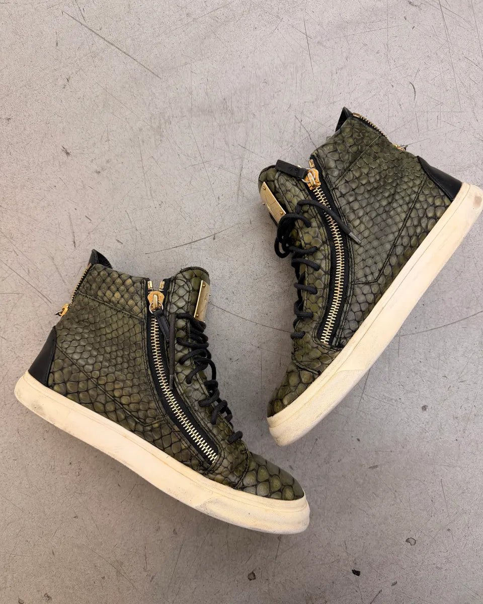  Giuseppe Zanotti Python Effect Green Leather High Sneakers XAUpfdi 4