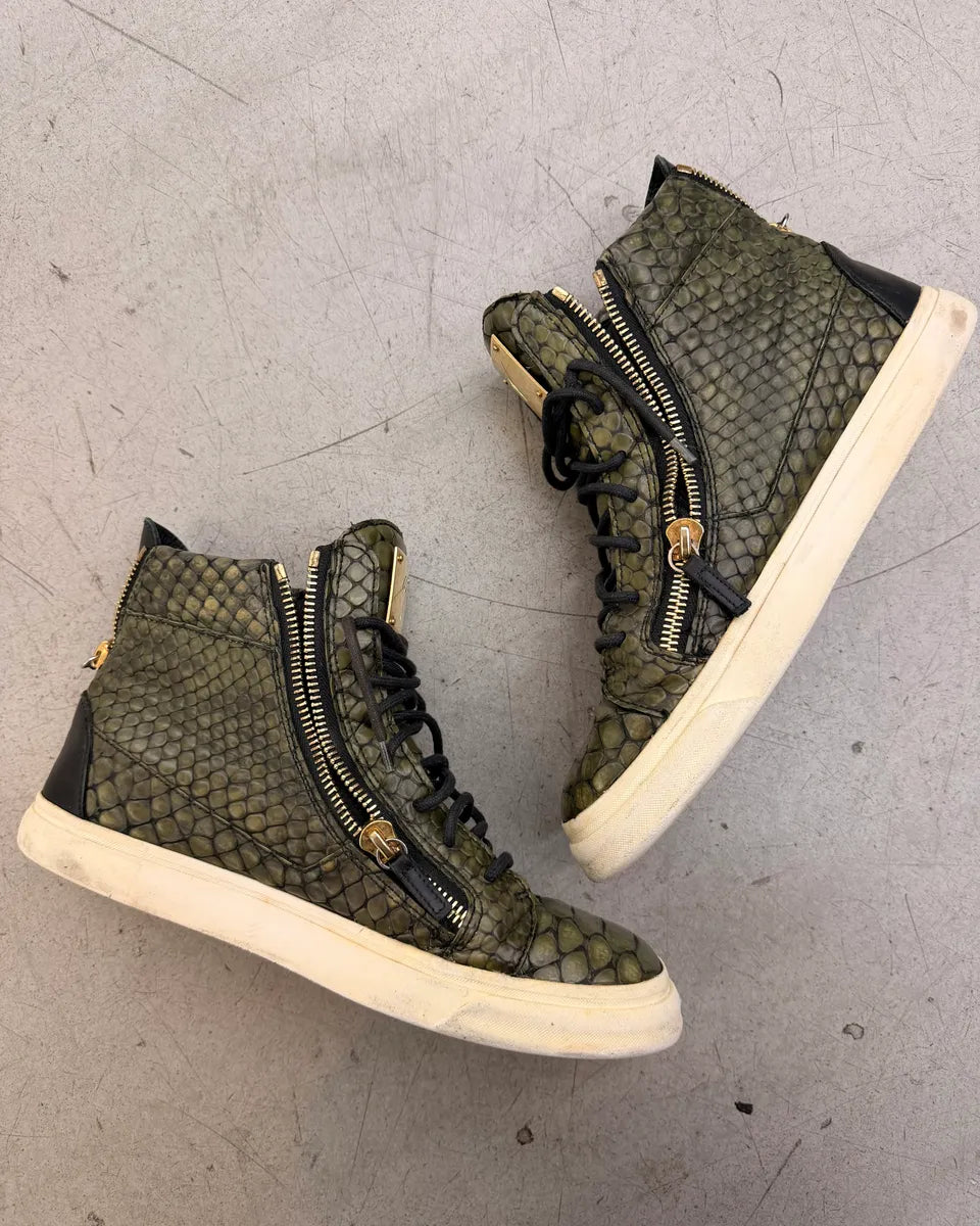  Giuseppe Zanotti Python Effect Green Leather High Sneakers XAUpfdi 5