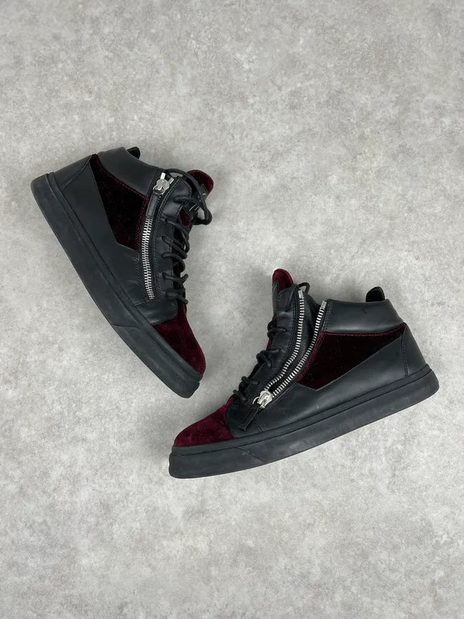 Giuzeppe Zanotti Bordeaux Velvet Black Leather Sneakers UxiWNRO 4