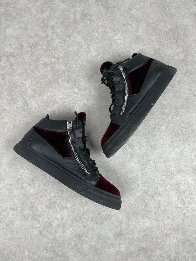 Giuzeppe Zanotti Bordeaux Velvet Black Leather Sneakers UxiWNRO 2
