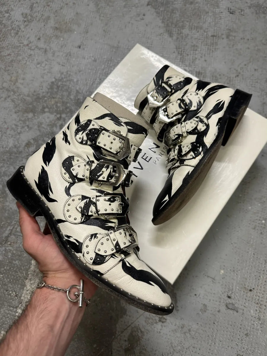 Givenchy Black & White Zebra Leather Studded Strapped Boots bPkxRbC 0