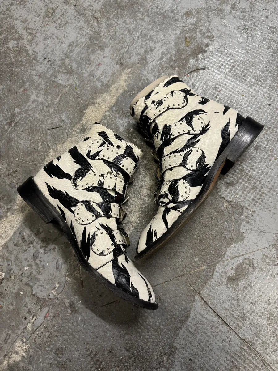 Givenchy Black & White Zebra Leather Studded Strapped Boots bPkxRbC 6