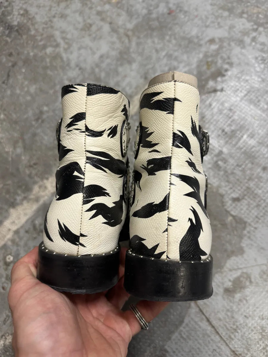 Givenchy Black & White Zebra Leather Studded Strapped Boots bPkxRbC 7