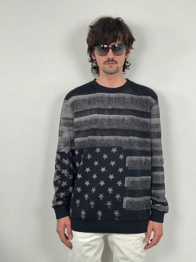 FW2013 Givenchy Black & Grey Striped Star Crewneck Sweater apxWzes 2