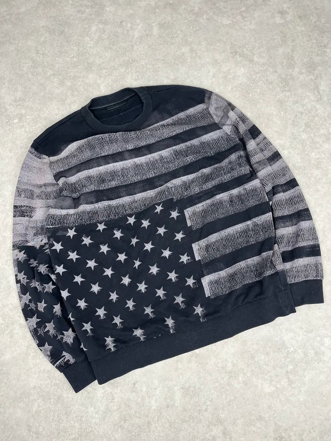 FW2013 Givenchy Black & Grey Striped Star Crewneck Sweater apxWzes 4
