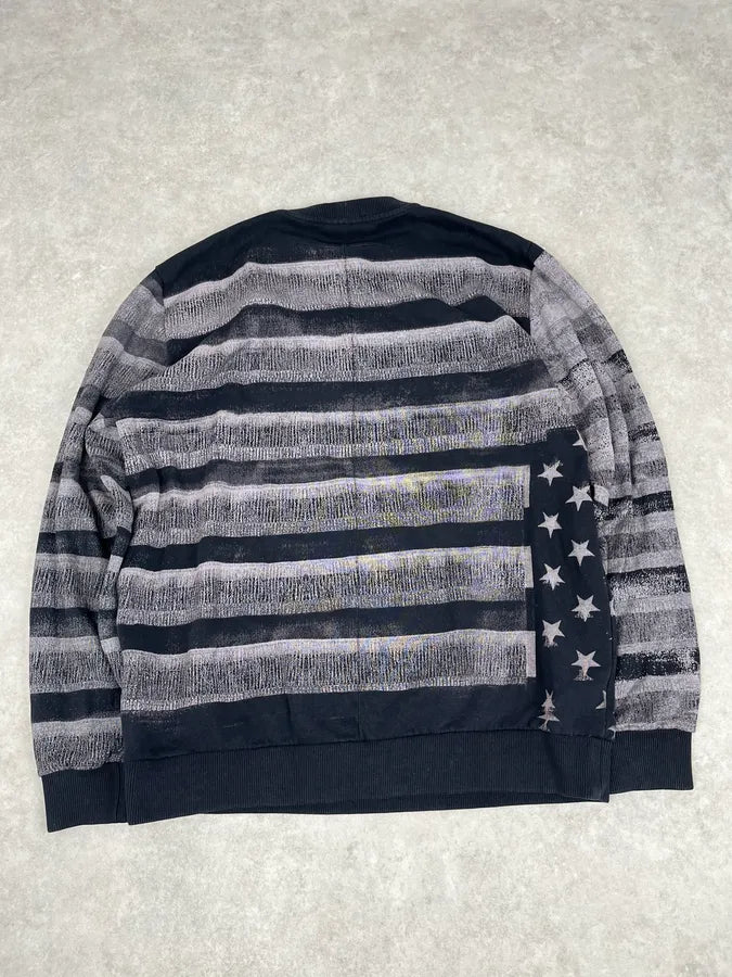 FW2013 Givenchy Black & Grey Striped Star Crewneck Sweater apxWzes 7