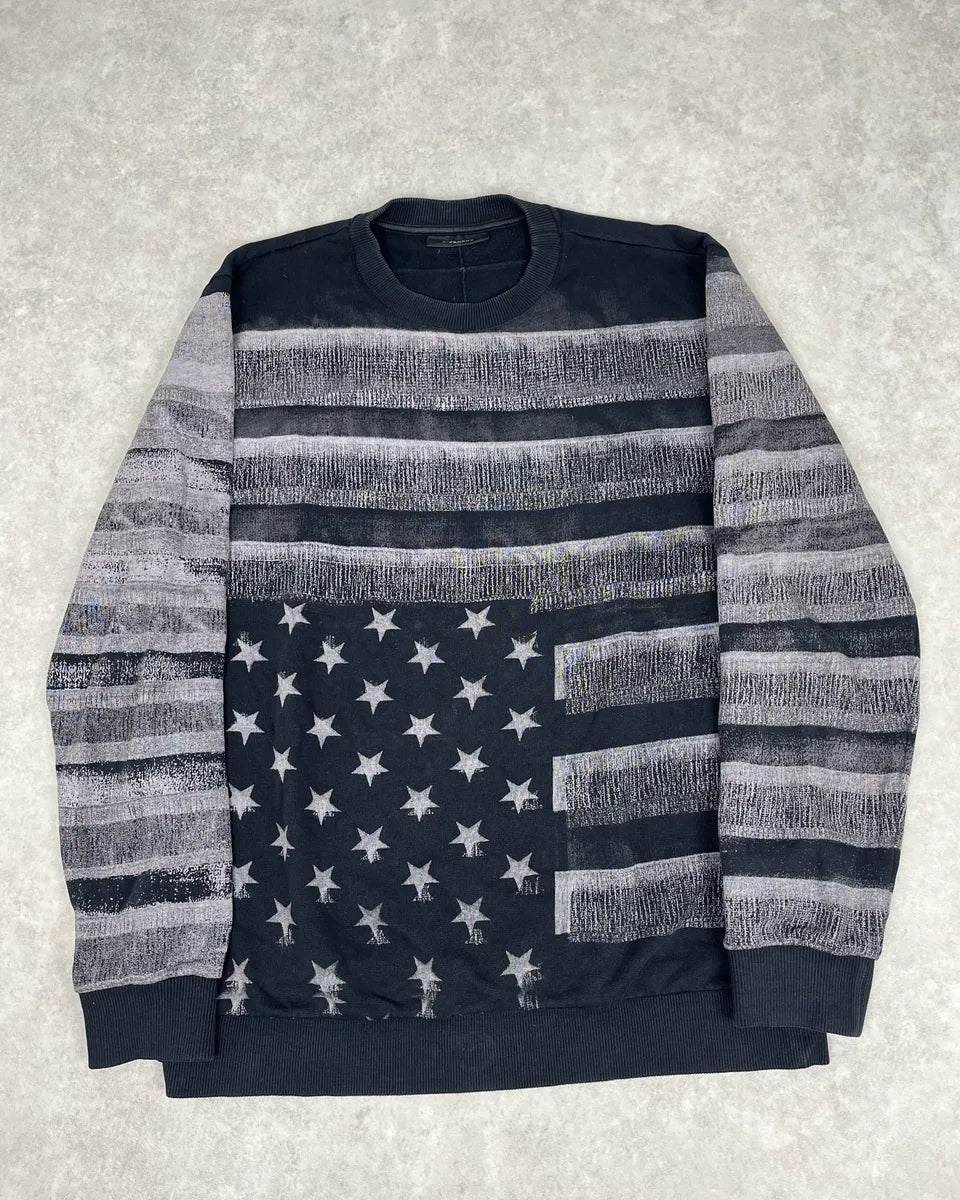 FW2013 Givenchy Black & Grey Striped Star Crewneck Sweater apxWzes 0