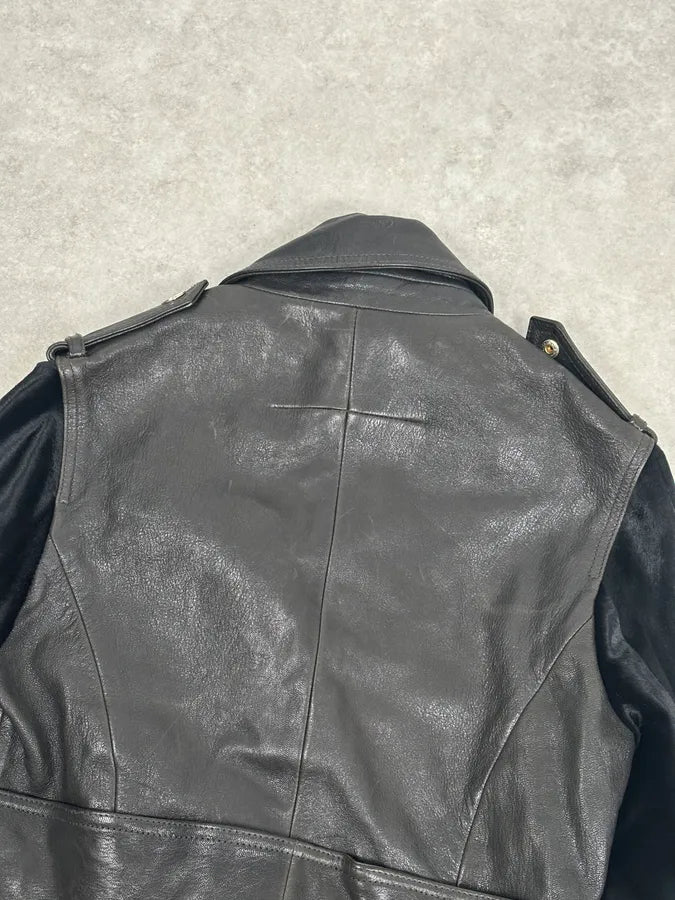 Givenchy Black Hybrid Leather Pony Hair Sleeves Jacket SdRFYYQ 3