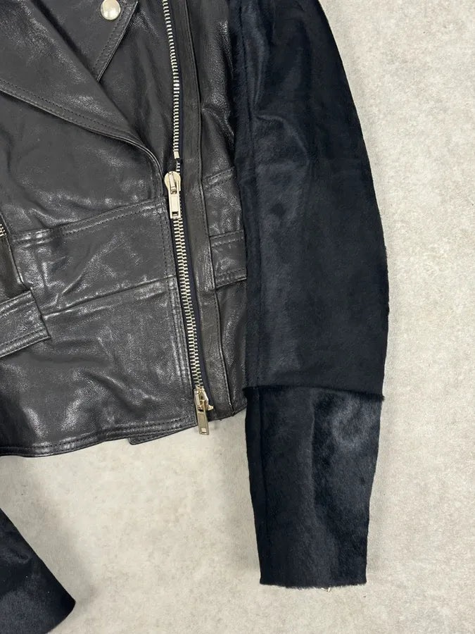 Givenchy Black Hybrid Leather Pony Hair Sleeves Jacket SdRFYYQ 5