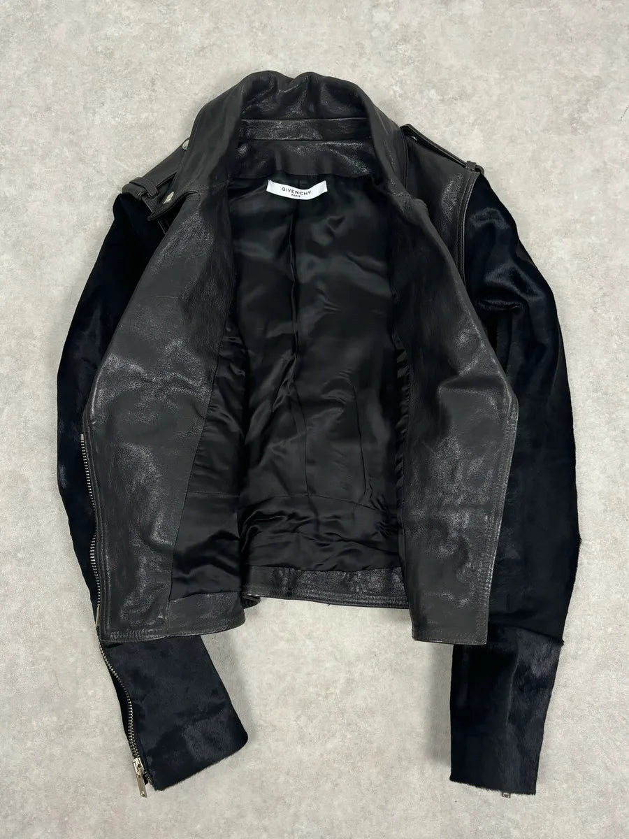 Givenchy Black Hybrid Leather Pony Hair Sleeves Jacket SdRFYYQ 4