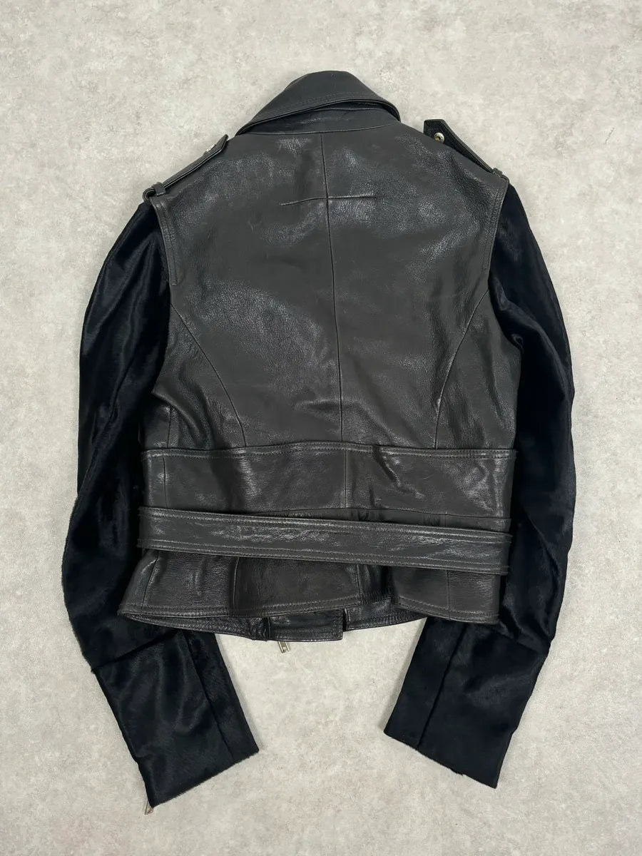 Givenchy Black Hybrid Leather Pony Hair Sleeves Jacket SdRFYYQ 1