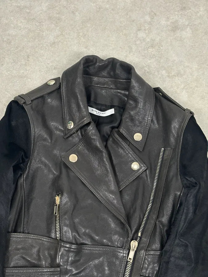 Givenchy Black Hybrid Leather Pony Hair Sleeves Jacket SdRFYYQ 2