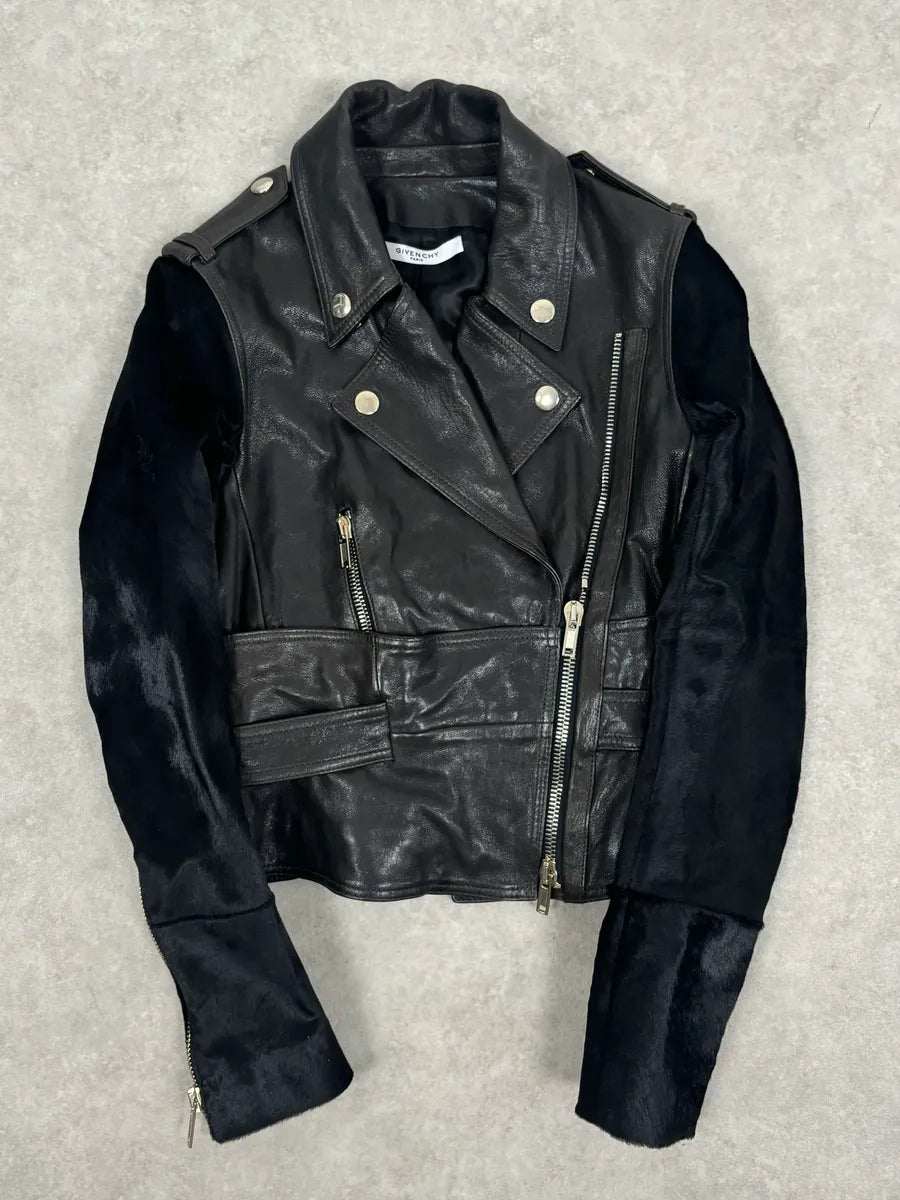 Givenchy Black Hybrid Leather Pony Hair Sleeves Jacket SdRFYYQ 0