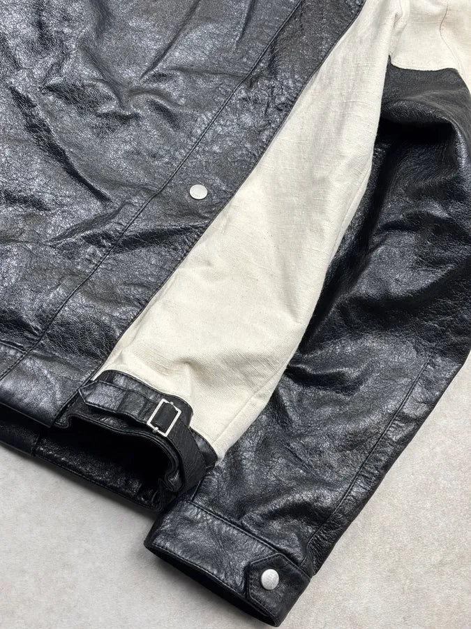 Givenchy Black Leather Contrast Motorcycle Leather Jacket kflTzZe 8