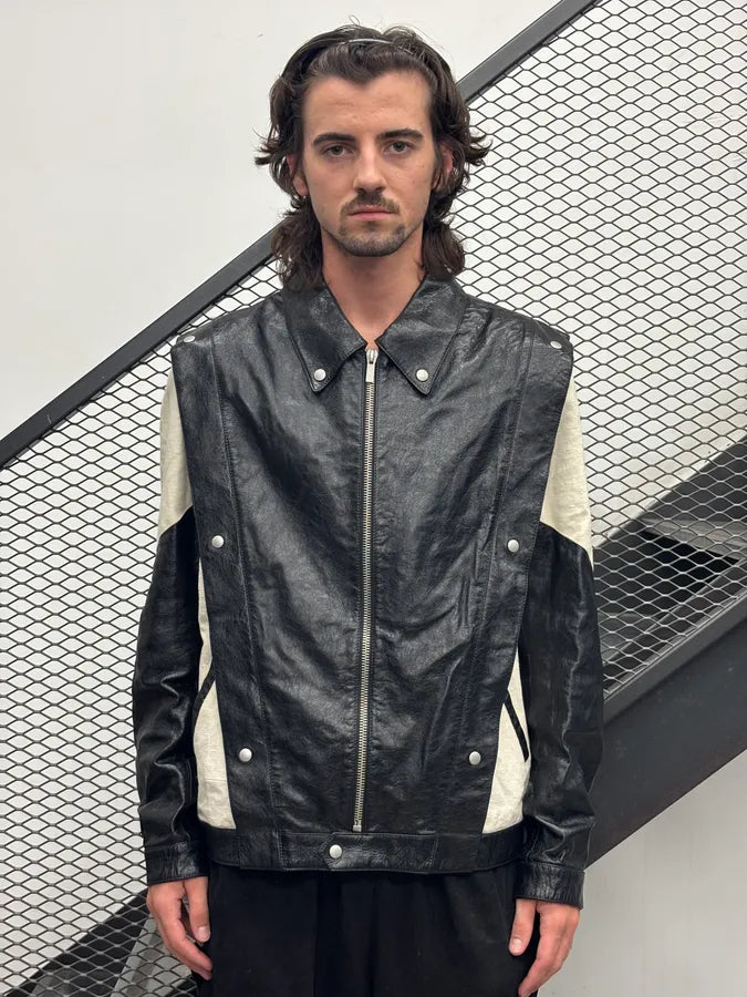 Givenchy Black Leather Contrast Motorcycle Leather Jacket kflTzZe 1
