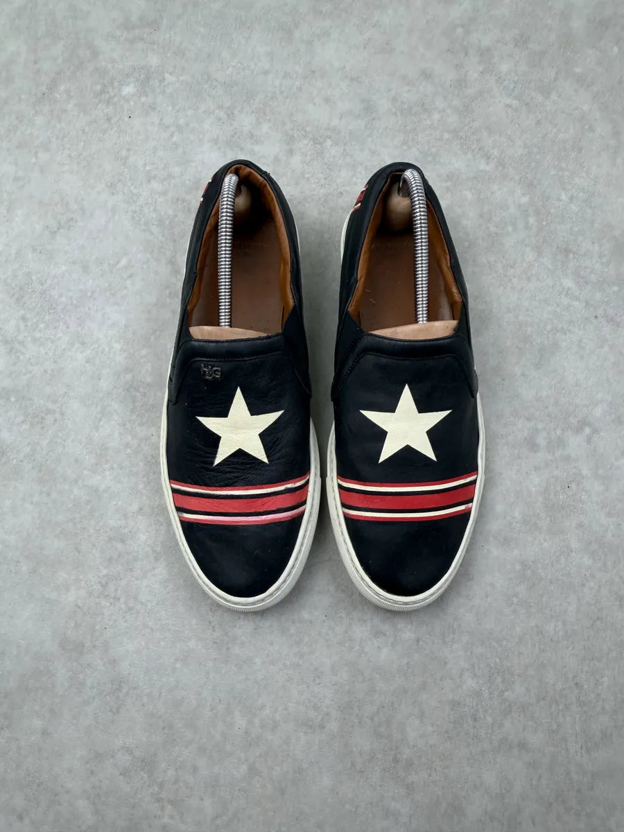 2010s Givenchy Black Leather Star Slip-On Sneakers by Riccardo Tisci TkdIxSK 3