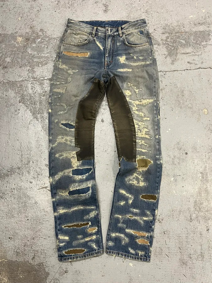 Givenchy Boro Distressed Blue Moleskin Denim Jeans AhstUvN 0