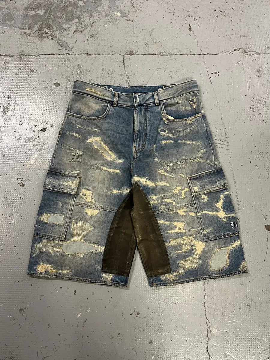 Givenchy Boro Distressed Blue Denim Short MvISAcH 0