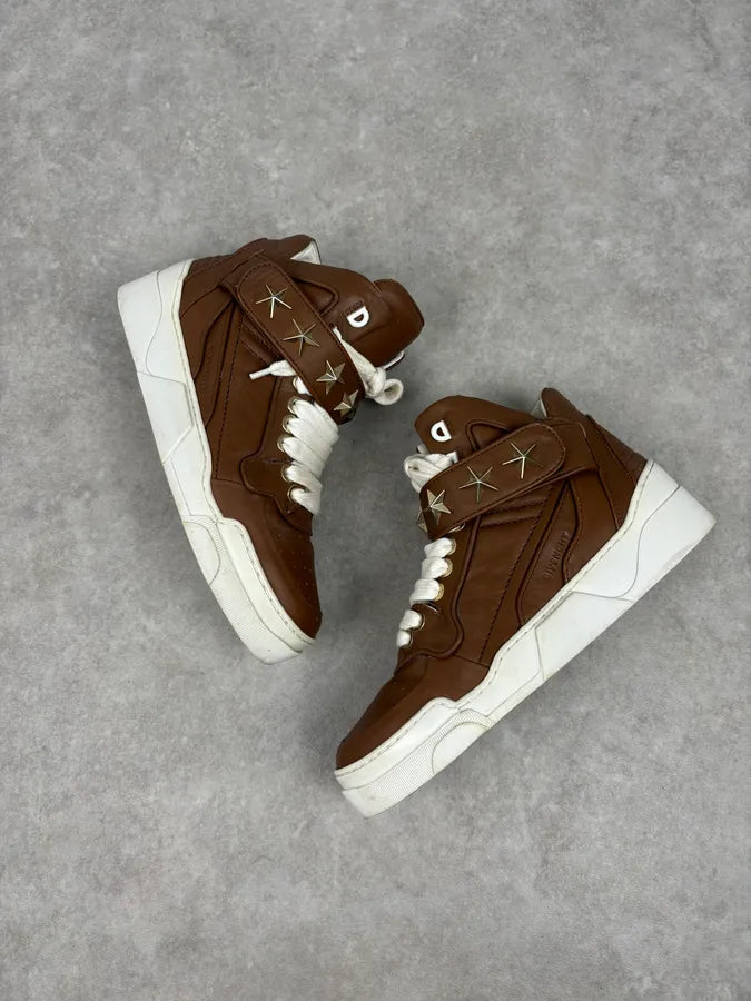 AW2015 Givenchy Tyson Brown Leather Star High Sneakers by Riccardo Tisci iHxtAGI 5