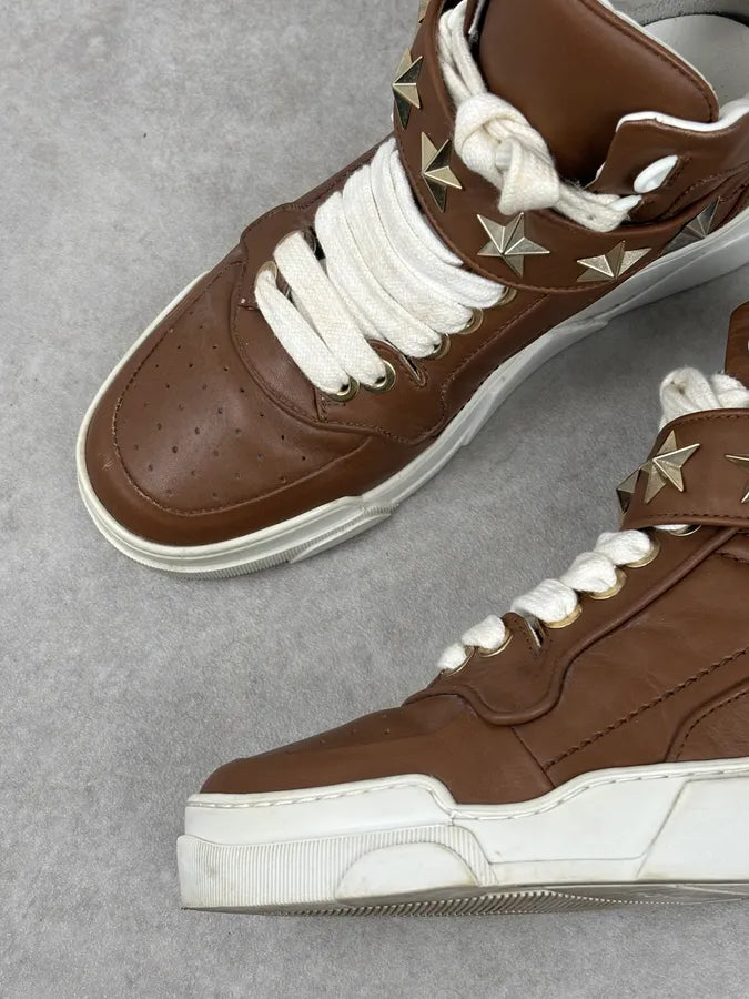 AW2015 Givenchy Tyson Brown Leather Star High Sneakers by Riccardo Tisci iHxtAGI 9