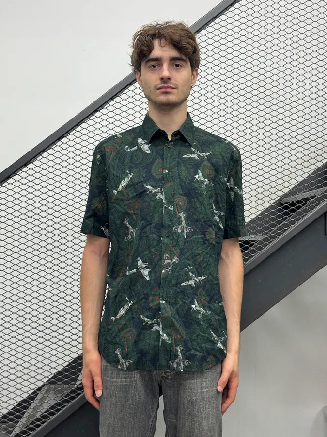 Givenchy Paisley Sky War Planes Green Short Sleeves Shirt yipsNcR 1