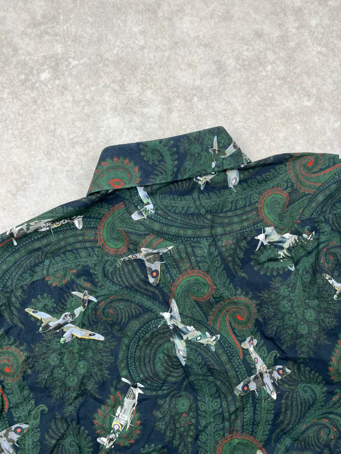 Givenchy Paisley Sky War Planes Green Short Sleeves Shirt yipsNcR 6