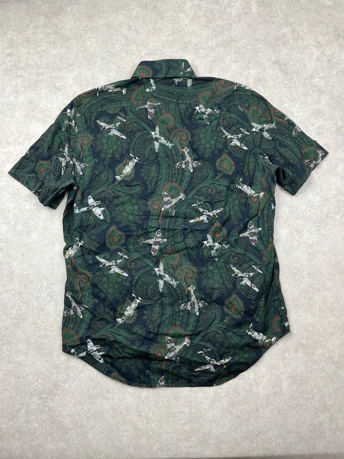 Givenchy Paisley Sky War Planes Green Short Sleeves Shirt yipsNcR 5