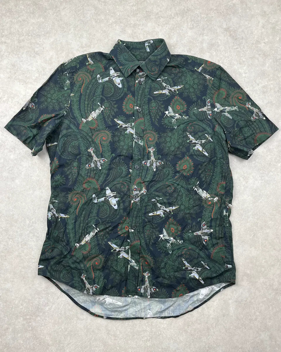 Givenchy Paisley Sky War Planes Green Short Sleeves Shirt yipsNcR 0