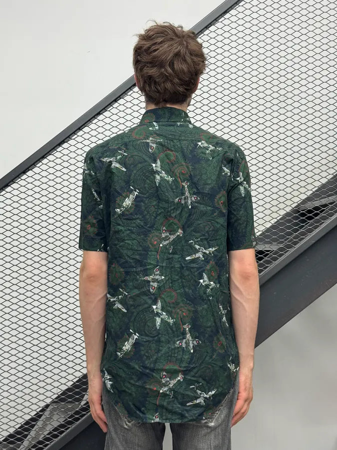 Givenchy Paisley Sky War Planes Green Short Sleeves Shirt yipsNcR 2