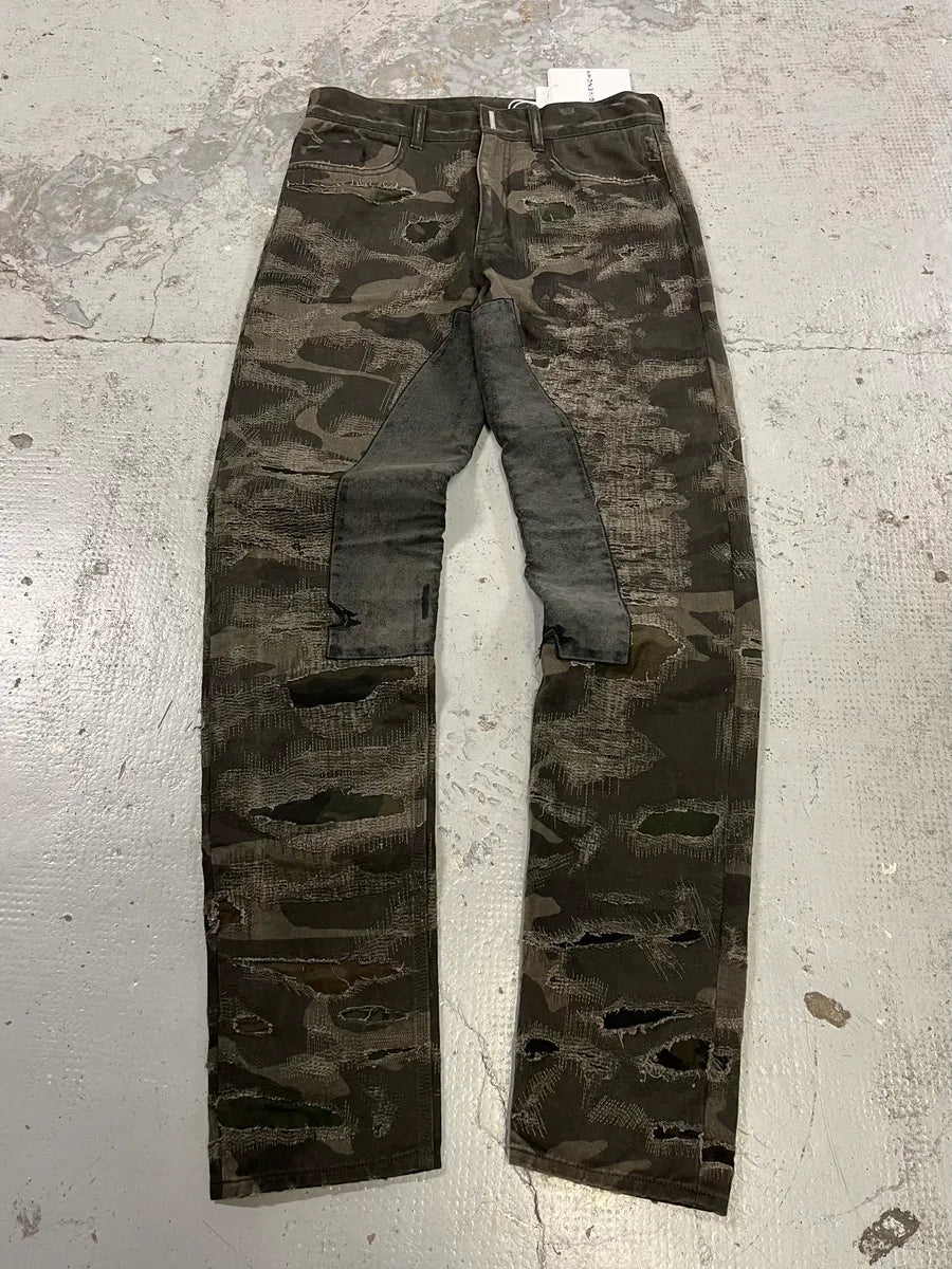 Givenchy Distressed Grey Boro Camo Denim Jeans SXzfyCH 0