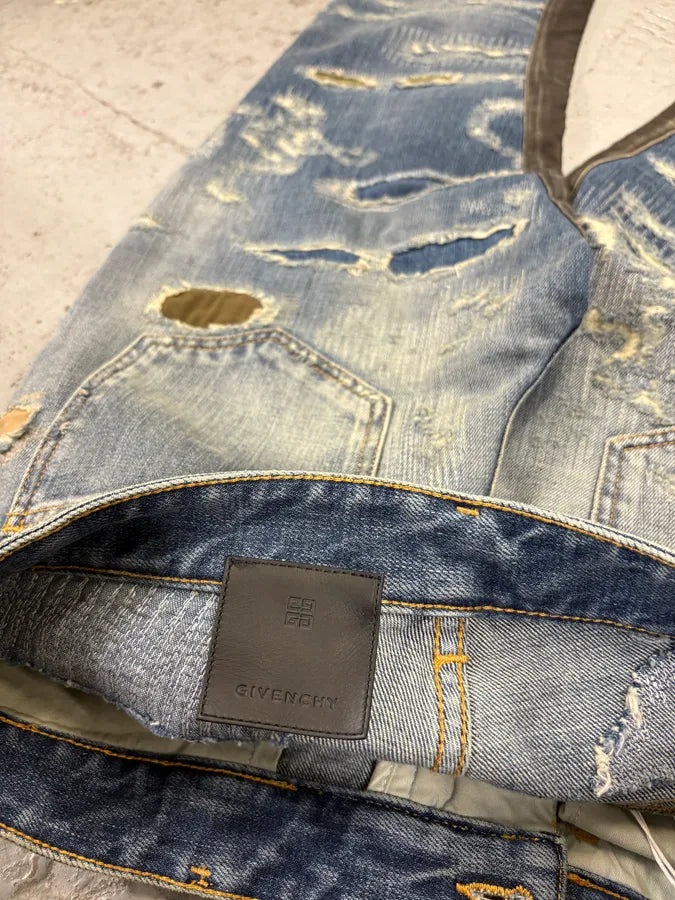 Givenchy Boro Distressed Blue Moleskin Denim Jeans Kgnrfrn 9