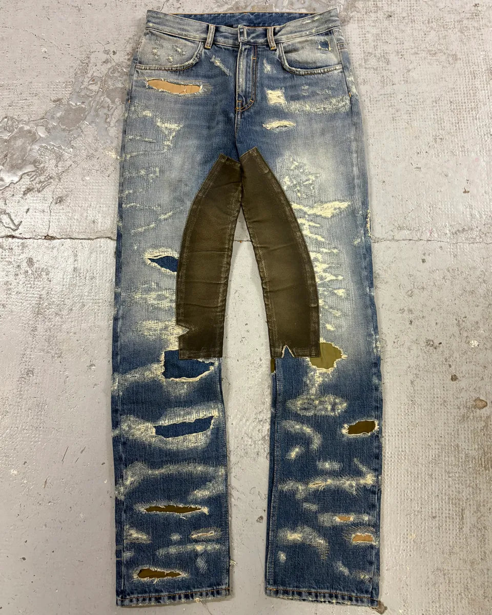 Givenchy Boro Distressed Blue Moleskin Denim Jeans Kgnrfrn 0