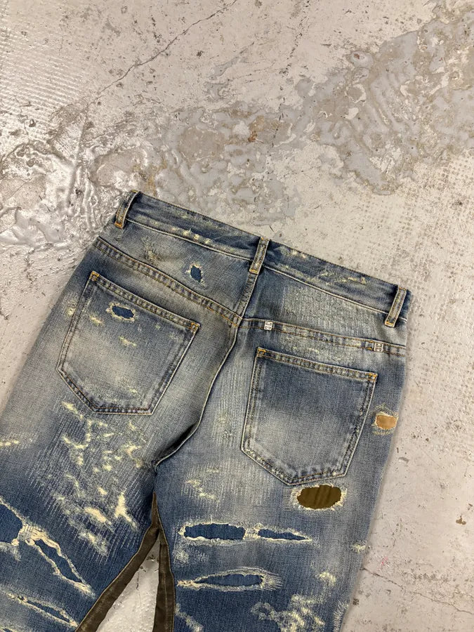 Givenchy Boro Distressed Blue Moleskin Denim Jeans Kgnrfrn 6