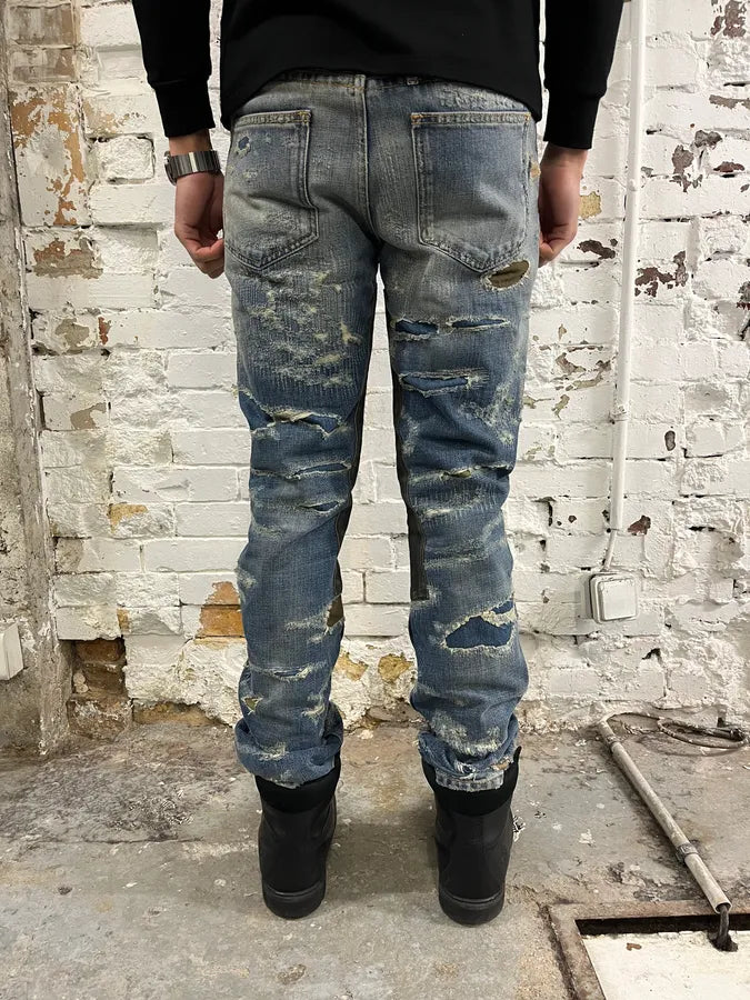 Givenchy Boro Distressed Blue Moleskin Denim Jeans Kgnrfrn 2