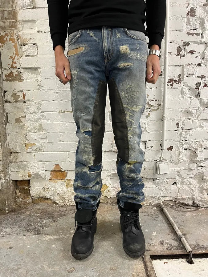 Givenchy Boro Distressed Blue Moleskin Denim Jeans Kgnrfrn 1