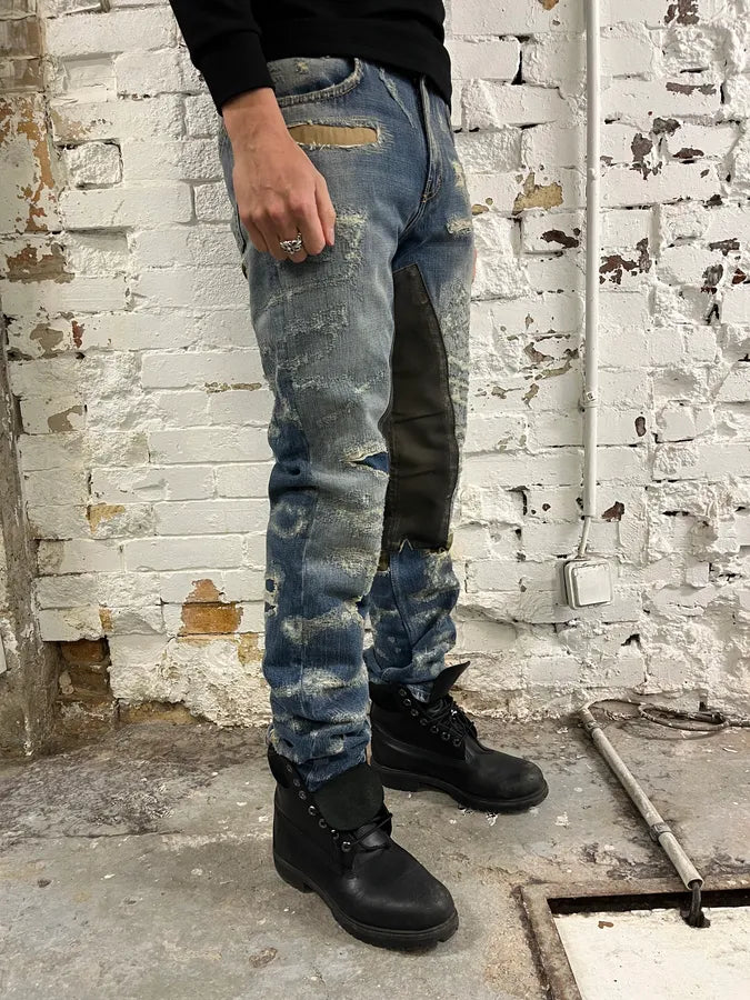 Givenchy Boro Distressed Blue Moleskin Denim Jeans Kgnrfrn 3