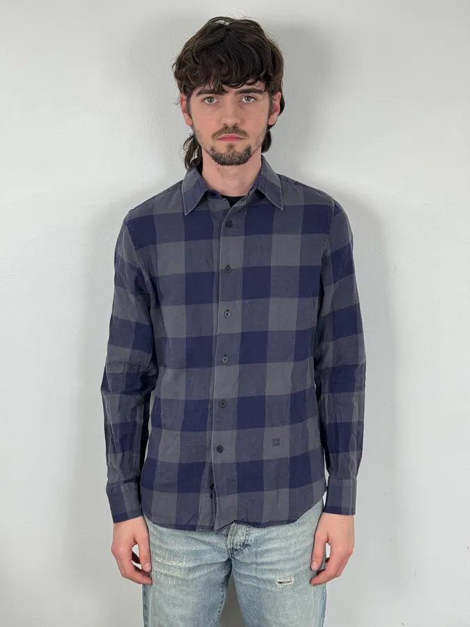 Givenchy Grey & Navy Classy Checkered Shirt HiLwZAc 0