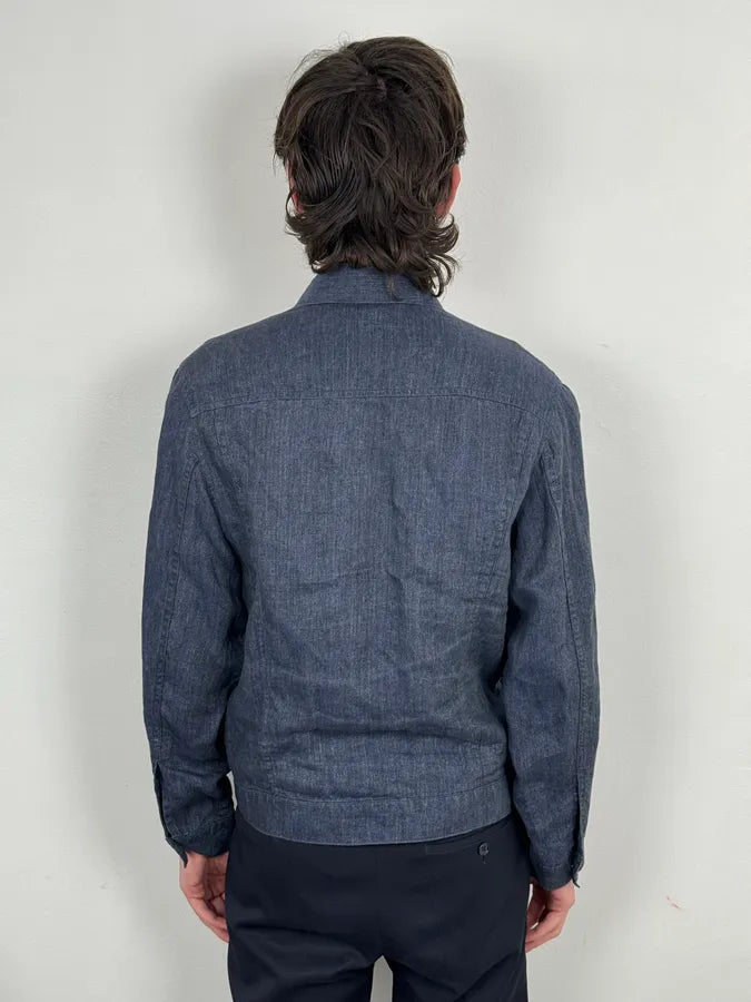 1990s Givenchy Navy Linen Trucker Jacket mHVwIuL 2