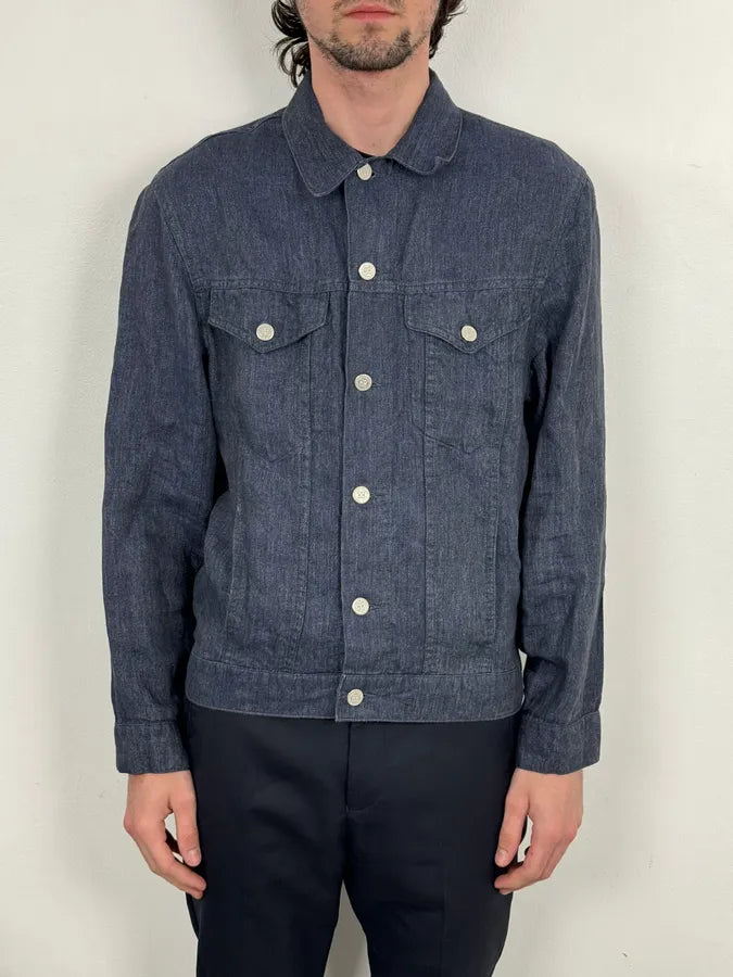 1990s Givenchy Navy Linen Trucker Jacket mHVwIuL 1
