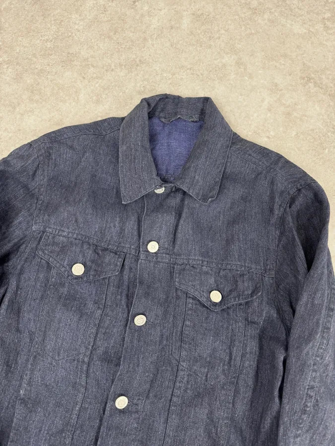 1990s Givenchy Navy Linen Trucker Jacket mHVwIuL 4